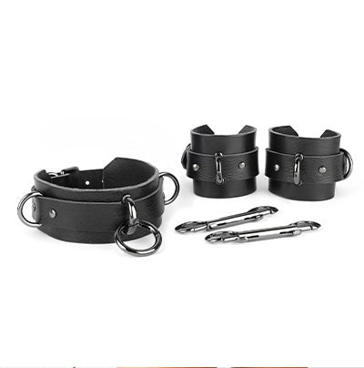 Leather BDSM bondage set collar and handcuffs