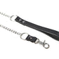 Black leather leash with chain on a white background