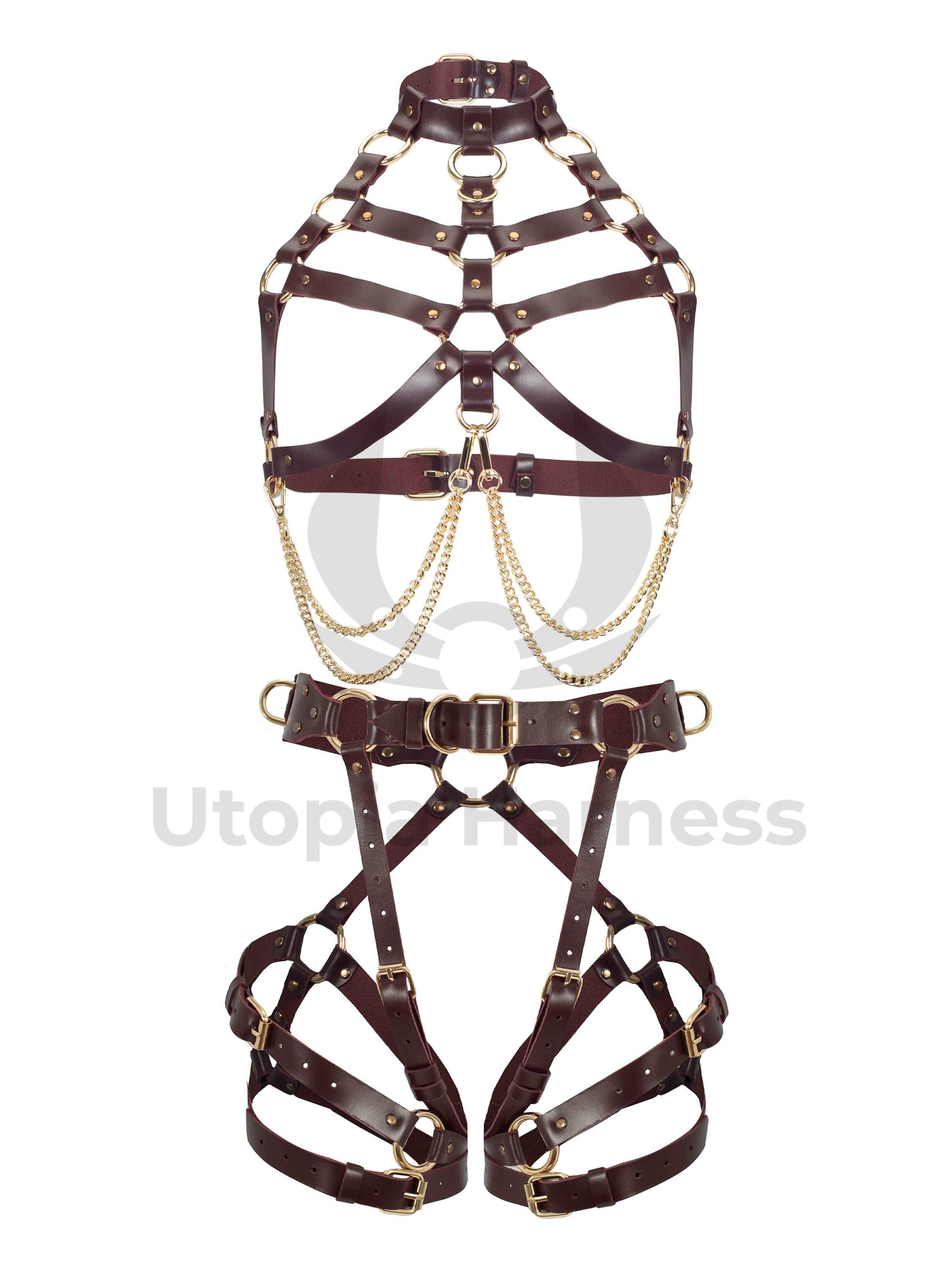 Marsala Leather Full Body Harness Set Utopia Harness Marsala Leather Full Body Harness Set Utopia Harness
