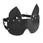 Wide leather bondage bondage mask to cover eyes with cat ears. 
Black leather, dark nickel hardware.