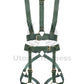Wide chest harness with bondage garters. Front view on invisible mannequin to show all details. Gold hardware.