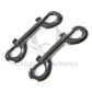 Close-up of 2 double carabiners in dark nickel color.