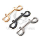 Double carabiners for securing handcuffs and other bandage accessories. 
Shown in silver, gold dark nickel colors.