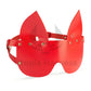 Wide leather bondage bondage mask to cover eyes with cat ears. 
Red leather, gold hardware.