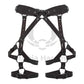 Leather garter belt is made of marsala-colored genuine leather and dark nickel-colored metal hardware. Photo is made in 3D to show each strap from both the outside and inside. 
Back view.