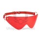 Narrow leather bondage mask to cover the eyes. 
Red leather, gold hardware.